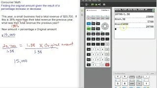 Finding the original amount given the result of a percentage increase or decrease
