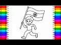 Easy Republic Day Drawing Boy Holding Indian Flag Drawing Republic Day Coloring PreetiCreativity