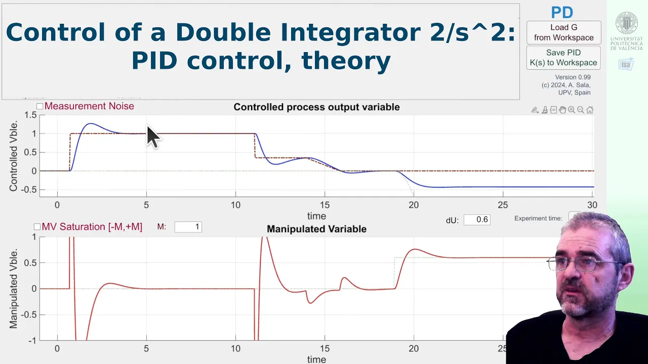 double-integrator PID controller design: pole placement (3rd order closed loop)