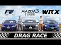 2021 Mazda3 TURBO vs Golf R vs Subaru WRX DRAG RACE ROLL RACE Mazda3 Review