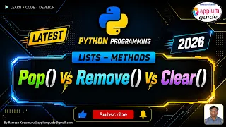 Python Tutorial for Beginners Diff btw Pop Vs Clear Vs Remove Lists methods