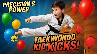 Precision and Power! Taekwondo Kid Kicks Balloons Like a Pro