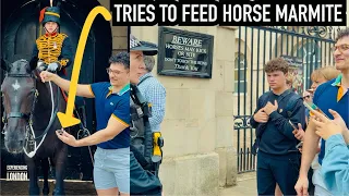 MAN TRIES TO FEED HORSE MARMITE, THEN THIS HAPPENS! | Horse Guards, Royal guard, Kings Guard, Horse