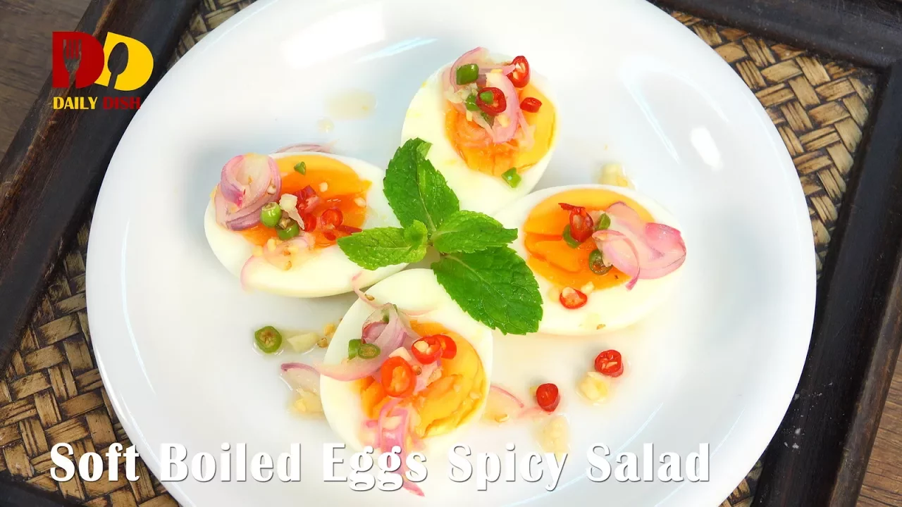 Soft Boiled Eggs Spicy Salad   Thai Food   Yum Kai Tom   