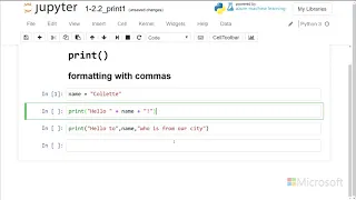 comma separated string printing - Introduction to Python Absolute Beginner Module 1 17
