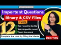 PROGRAMS QUESTIONS on CSV File BINARY File CBSE Class 12 Computer Science HINDI