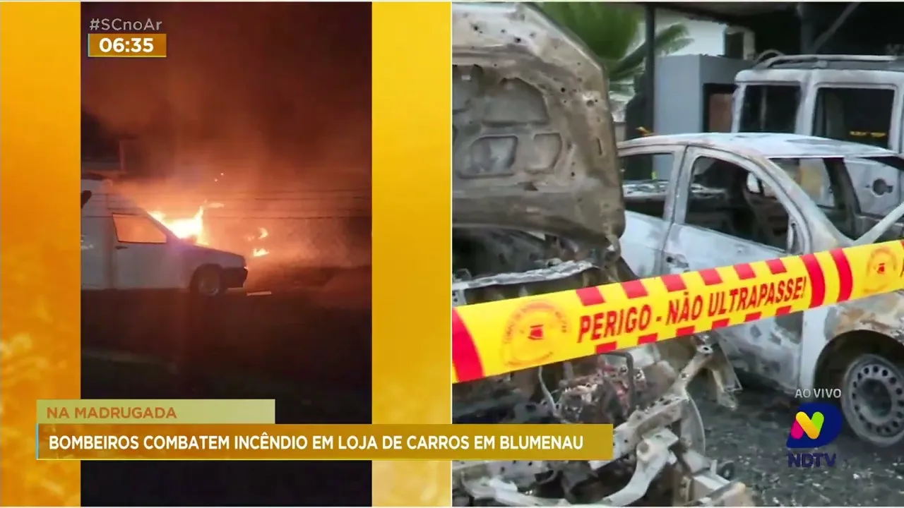 Loja de carros, em Blumenau, é alvo de incêndio durante a madrugada
