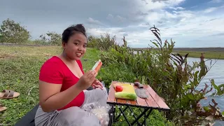 relaxation in nature enjoying the sunset from the riverbank