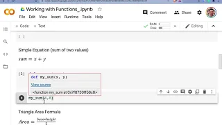 Functions in Python for beginners using Google Colab Notebook