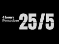 Pomodoro - 4 Hours no music bell ring Black and White Timer