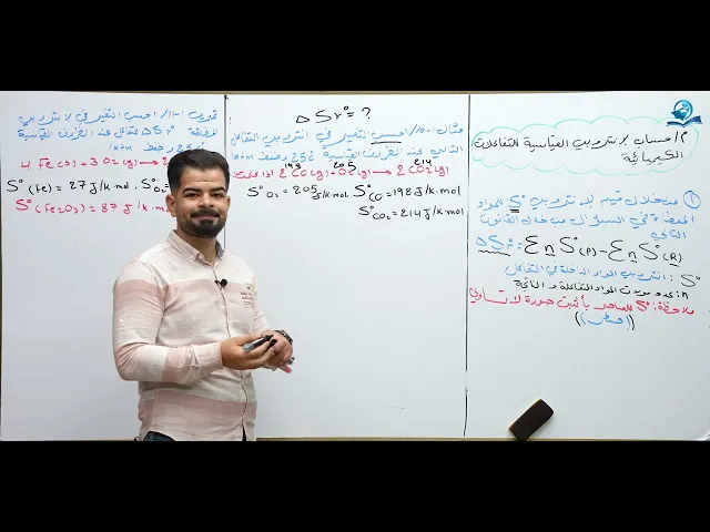 ⁣كيمياء السادس العلمي / الفصل الاول / المحاضرة (13) حساب الانتروبي القياسية للتفاعلات الكيميائية