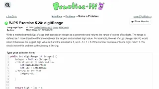 Java Practice It Exercise 5 20 digitRange if else Boolean logic method basics return