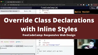 Override Class Declarations with Inline Styles Basic CSS freeCodeCamp tutorial