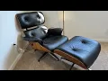 Top Black Grain Leather Mid Century Chaise Lounge Chair and Ottoman QUICK OVERVIEW