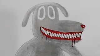 วาด Cartoon Dog สัตว์ประหลาดของ Trevor Henderson ด้วยดินสอ 2B + สีโปสเตอร์ Sakura