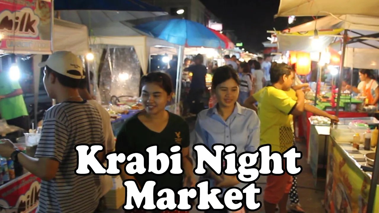 Krabi Thailand Night Market. Street Food & Shopping at a Night Market in Krabi Town, Thailand
