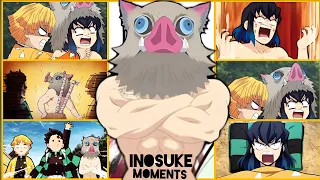 Inosuke being silly and Funny English Dub Tanjiro Zenitsu and Inosuke moments