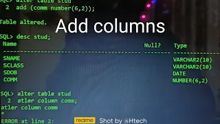 Sqlplus DDL statements like CREATE ALTER DROP MODIFY in Database table Description cmd uses