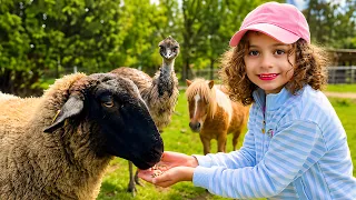 Farm Animals for Kids | Neva & Nali Feed Sheep, Emu, Swan, Pony & Pig with Mommy! 🐑🦤🦢