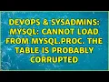 DevOps SysAdmins mysql Cannot load from mysql proc The table is probably corrupted