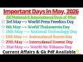Important Days of May 2026 National and International Days of May Month of 2026 Imp Days in May