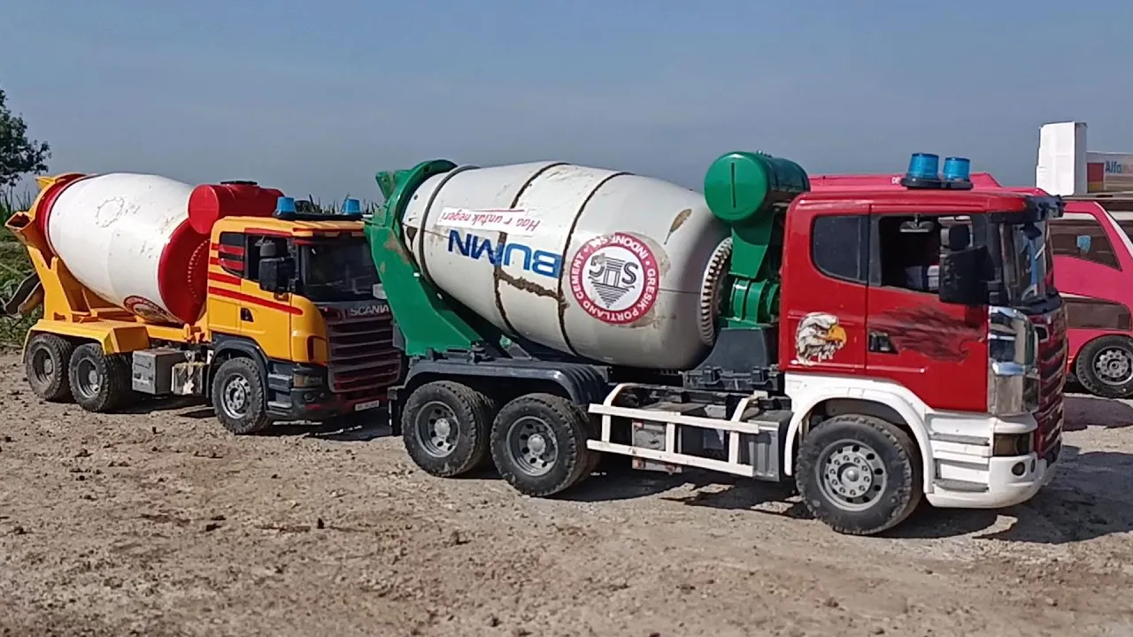 Concrete Trucks Loading and Pouring Cement