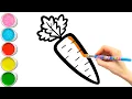 Carrot and 9 More Vegetables Drawing Painting and Coloring for Kids Toddlers Health