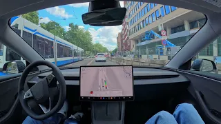 Raw 1x Tesla Self-Driving in Amsterdam