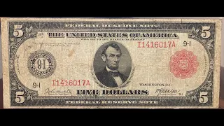 Red Seal 5 Bill from 1914