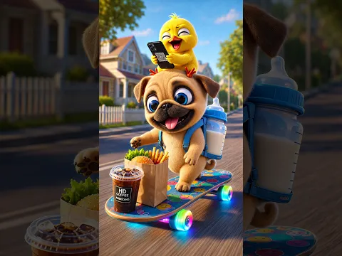 🐶 It’s 9 AM and Mom’s Still Asleep… So This Puppy Grabs a Bottle and Rides Out! 🛹🥛😱#cute #dog