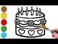 Birt ay Cake Drawing Painting and Coloring Picture for Kids Toddlers Watercolor Paintings