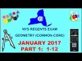 NYS Geometry Common Core January 2017 Regents Exam Part 1 s 1-12 ANSWERS