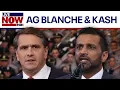 Todd Blanche Kash Patel speak at police facility in New York