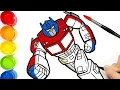 Draw and Paint Transformer OPTIMUS PRIME drawing coloring pages for Kids Learn Colors Tim Tim TV