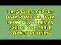 Databases Export Data Pump all data from few schemas except one table structure only