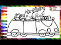 Drawing And Coloring Peppa Pig And Her Family In The Car Drawings For Kids