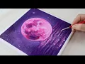 Super Pink Moon Easy acrylic painting for beginners PaintingTutorial Painting ASMR