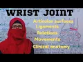 wrist joint Radiocarpal articular surfaces ligaments relations movements clinical anatomy