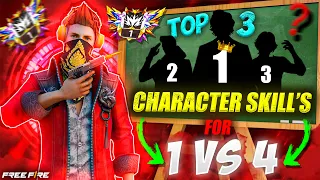 Top 3 Secret 🤫 Character Skills For 1 VS 4 | Free Fire Pro Tips & Tricks 🤯 | Jaswant Gamer