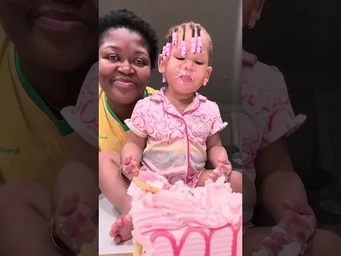 Mini Alice enjoying her birthday cake 🎂 💕
