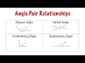 Angle Pair Relationships Adjacent Vertical Complementary Supplementary