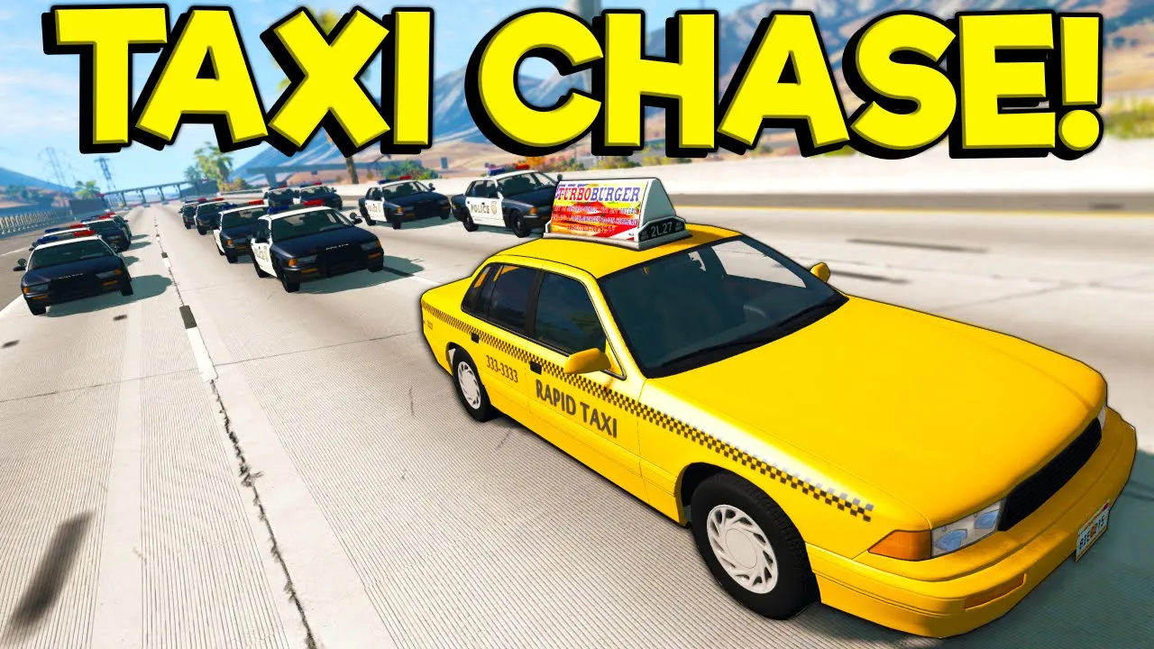 BIGGEST POLICE ESCAPE WITH A TAXI?! - BeamNG Gameplay & Crashes - Cop Escape