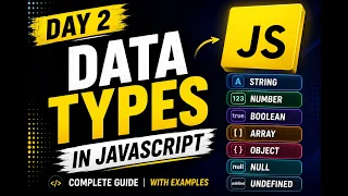 JavaScript Data Types Explained String Number Boolean Null Undefined Object Array Day 2