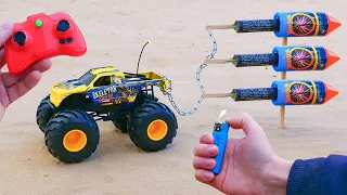 Experiment: RC Toy Car vs Rockets Which one is stronger?
