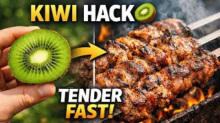 Kiwi Marinade = Tender Pork FAST?! (Pork Neck BBQ Outdoors) No Talking Cooking in Nature