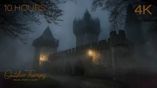 10 Hours of Relaxing Thunder Rainstorm Ambience Stormy Night at a Medieval Castle 4K