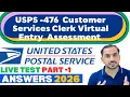 2026 USPS 476 Customer Services Clerk Virtual Entry Assessment Test Answers Part 1