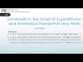 Universality in the onset of superdiffusion and anomalous transport in Levy walks