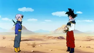 son goku meeting future trunks for the first time dragonball z 