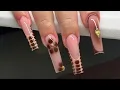 XL Square Croc Print French Blooming Flower Acrylic Nails